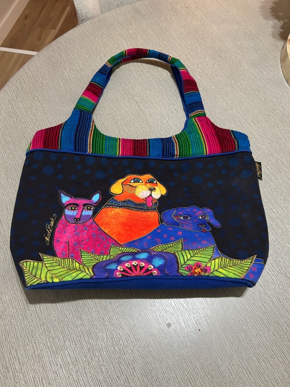 Colorful Laurel Burch Dog Print Tote Bag